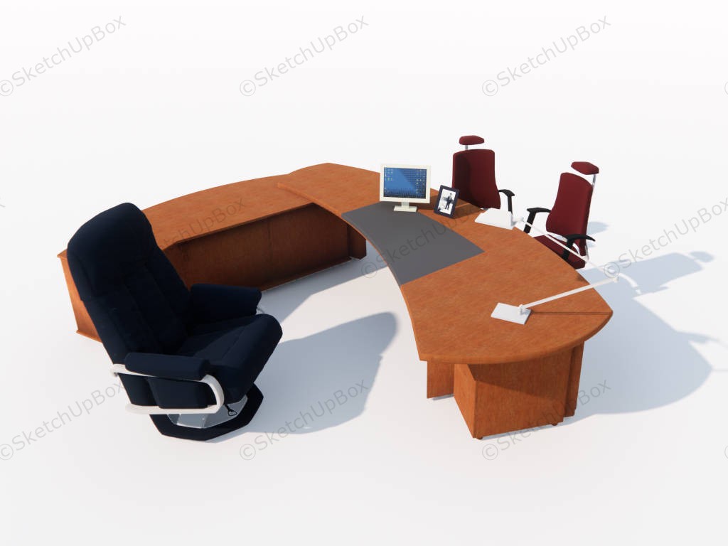 L Shaped Executive Office Desk And Chairs sketchup model preview - SketchupBox