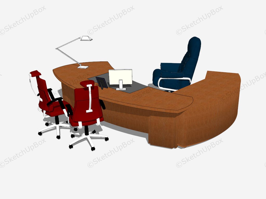 L Shaped Executive Office Desk And Chairs sketchup model preview - SketchupBox