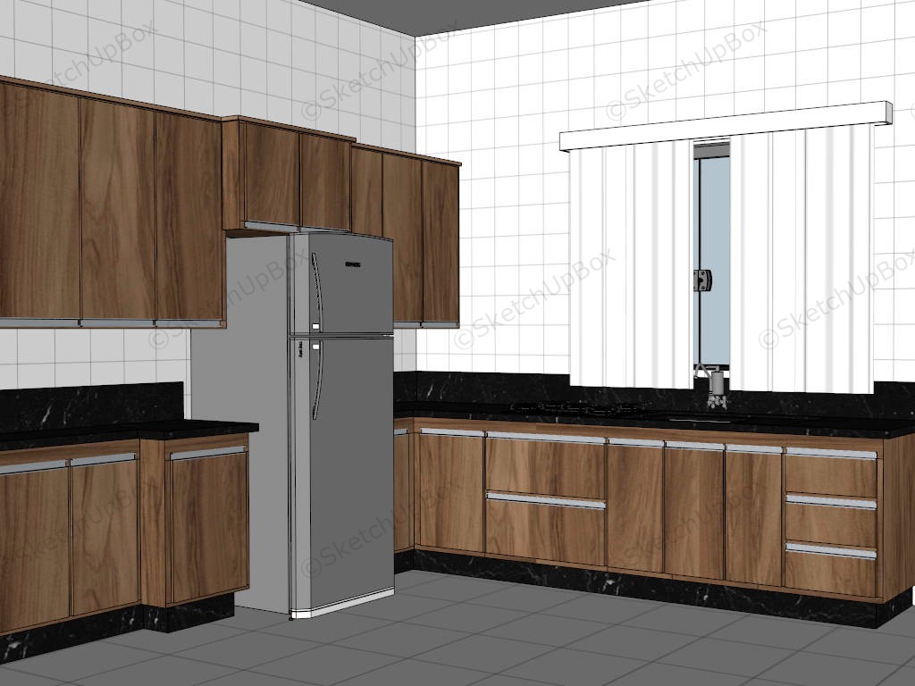 Modern Wooden L Shaped Kitchen Design sketchup model preview - SketchupBox