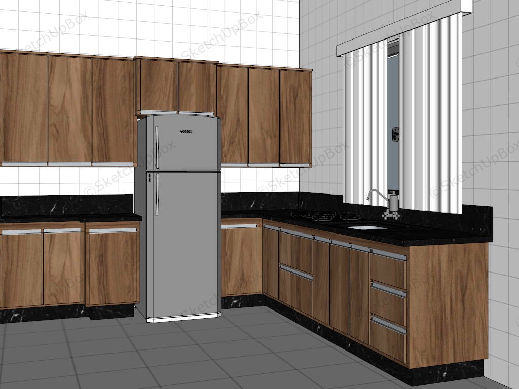 Modern Wooden L Shaped Kitchen Design sketchup model preview - SketchupBox