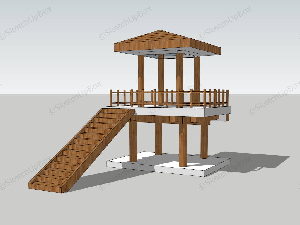 Elevated Wooden Pavilion sketchup model preview - SketchupBox