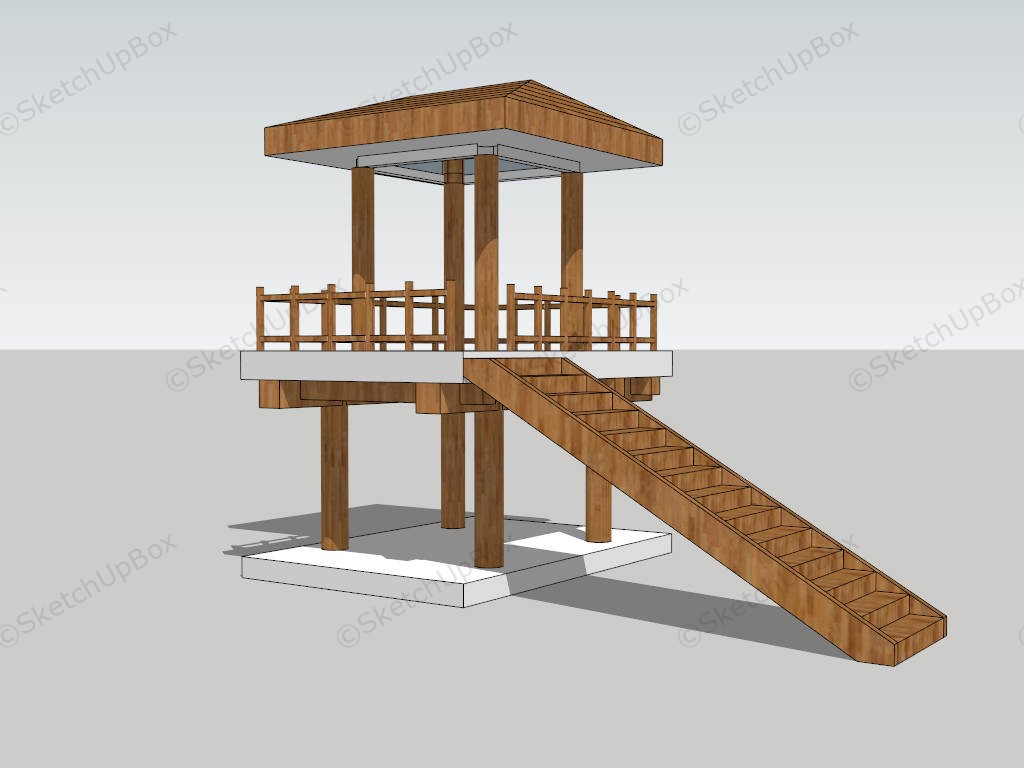 Elevated Wooden Pavilion sketchup model preview - SketchupBox