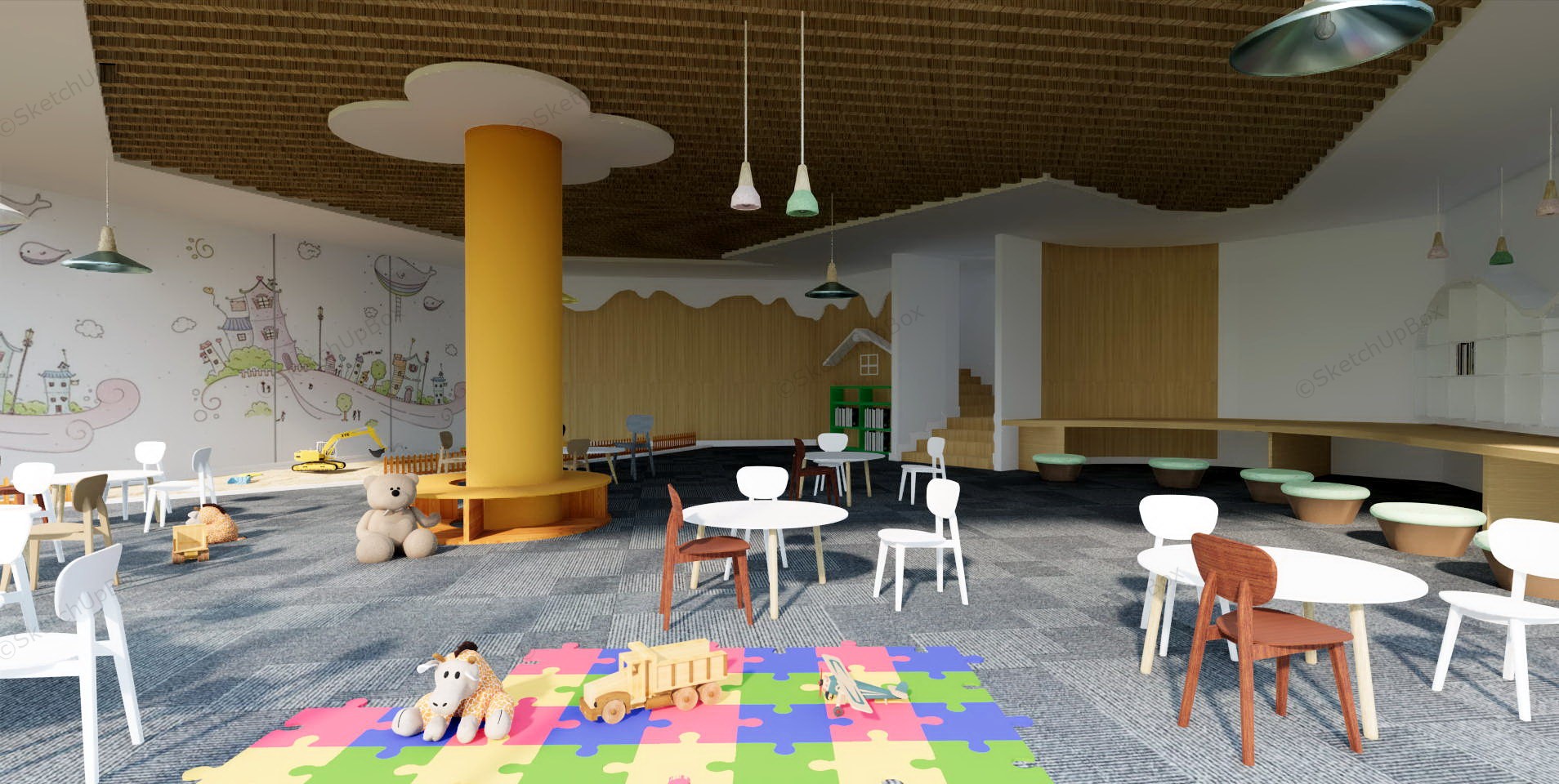 Preschool Interior And Exterior Design sketchup model preview - SketchupBox