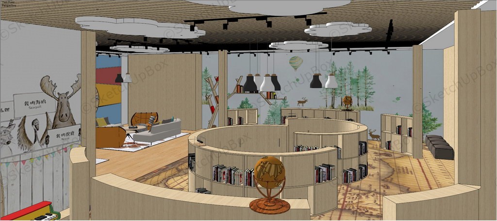 Elementary School Library Design Idea sketchup model preview - SketchupBox