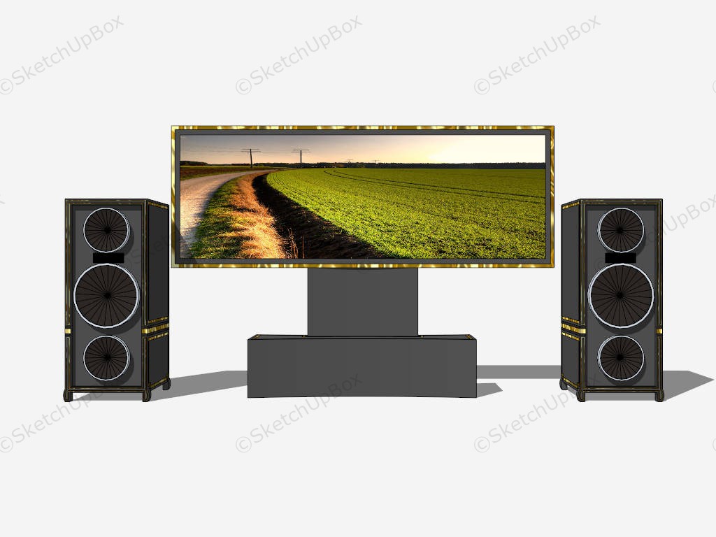 Flat Screen Tv And Speakers sketchup model preview - SketchupBox
