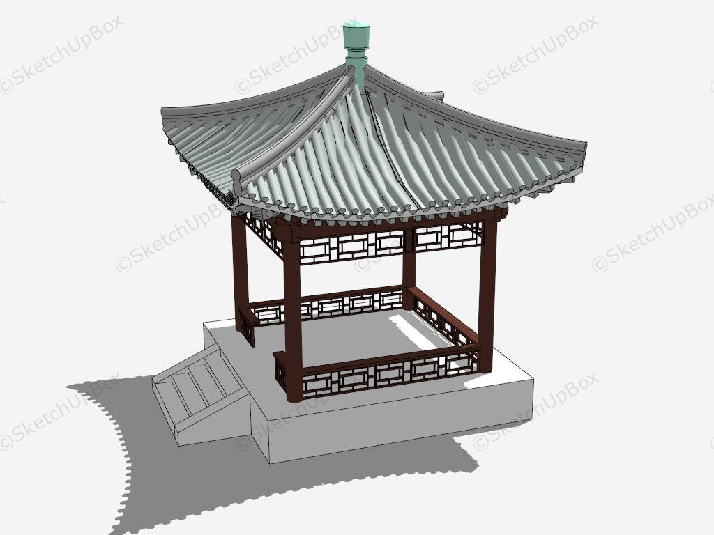 Chinese Square Pavilion sketchup model preview - SketchupBox