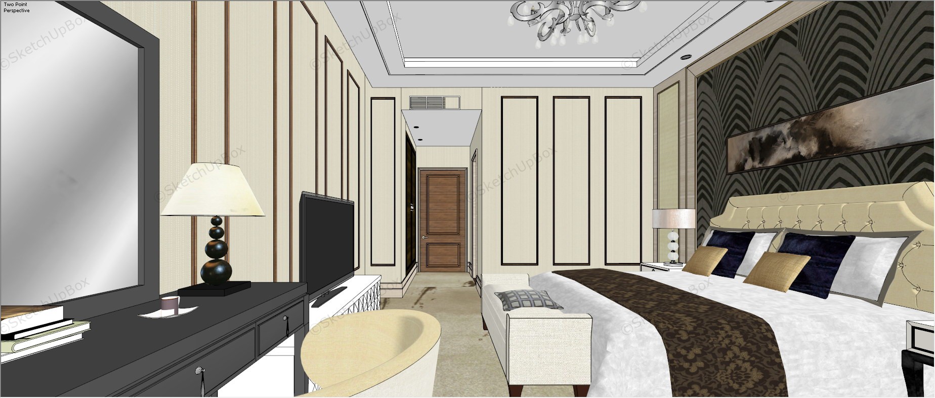Deluxe King Room Interior Design sketchup model preview - SketchupBox