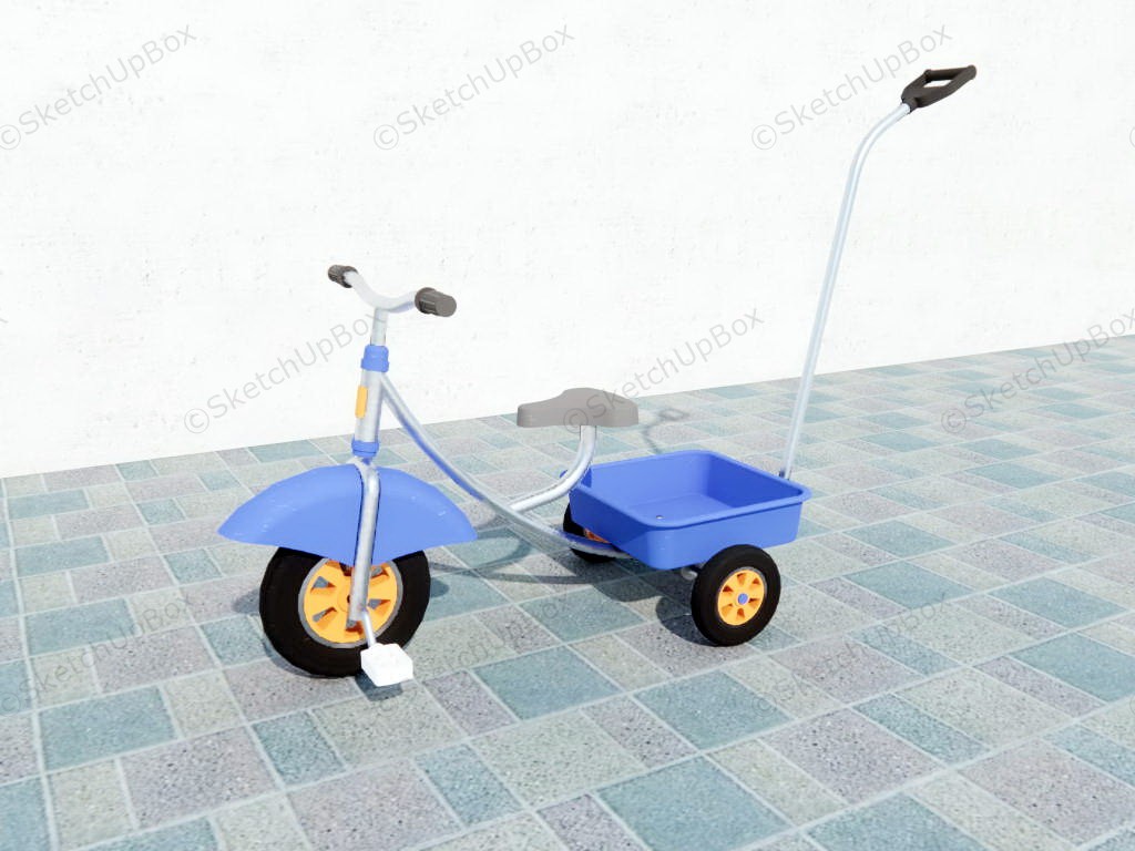 Toddler Tricycle With Handle sketchup model preview - SketchupBox