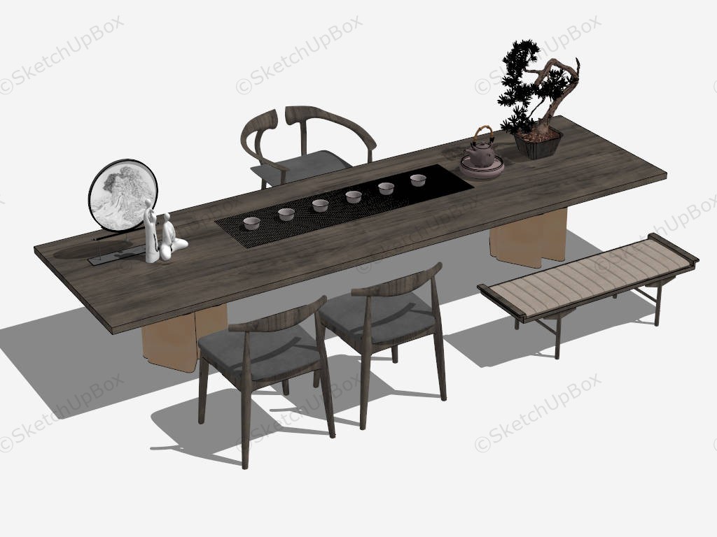Chinese Tea Table With Chairs sketchup model preview - SketchupBox