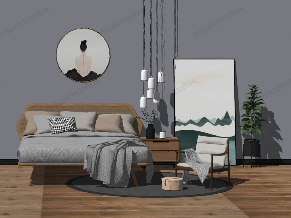 Elegant Wood Bedroom Idea sketchup model preview - SketchupBox