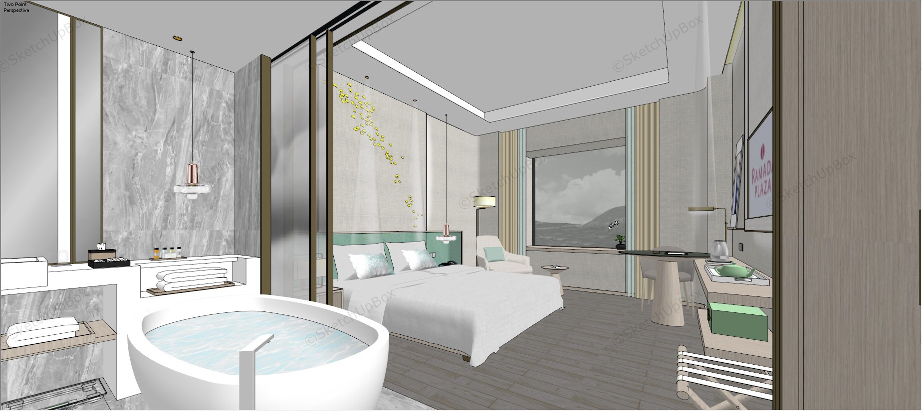 Single Deluxe Hotel Room sketchup model preview - SketchupBox
