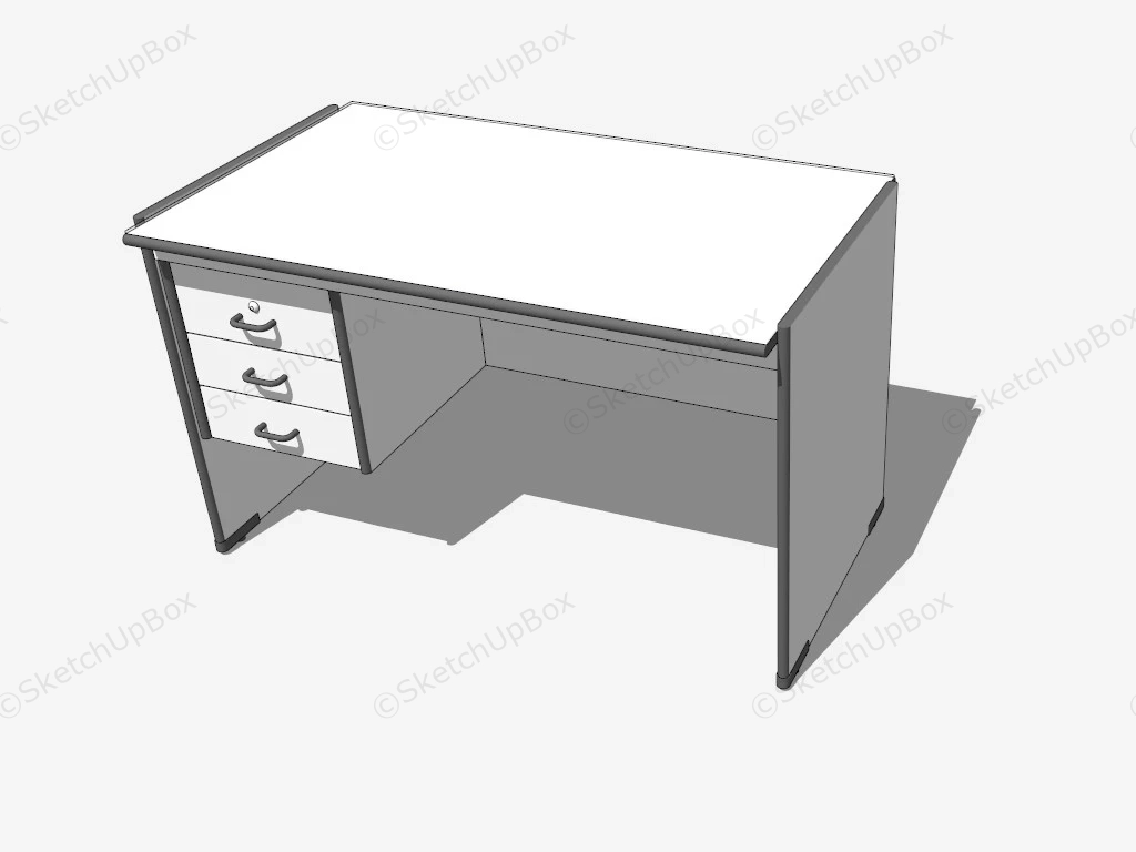 White Office Desk With Drawers sketchup model preview - SketchupBox