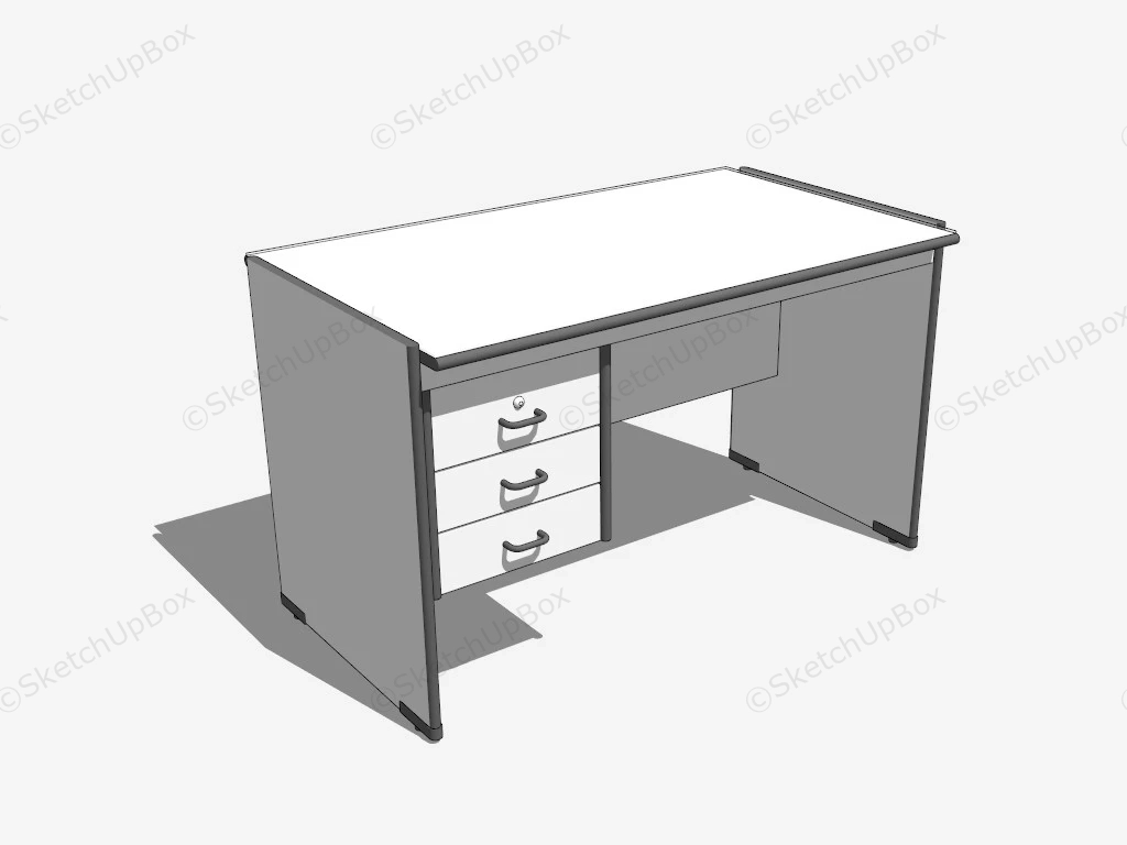 White Office Desk With Drawers sketchup model preview - SketchupBox