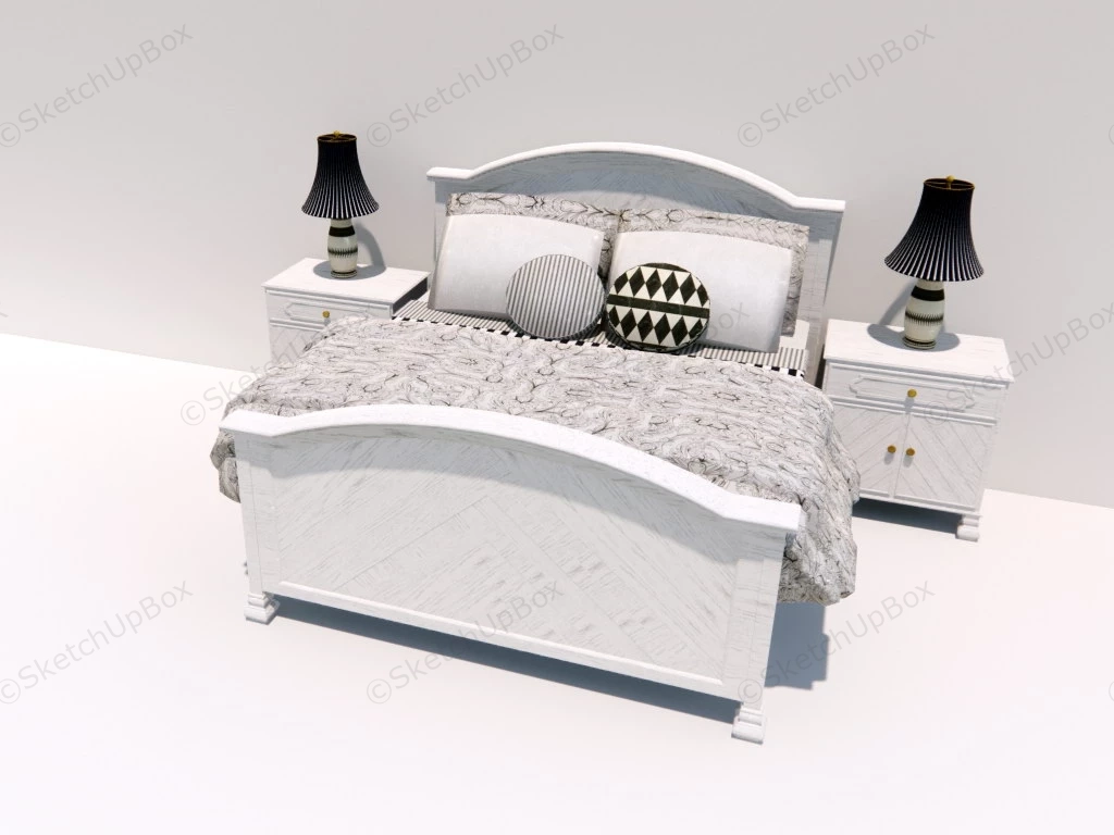 White Bed And Nightstands sketchup model preview - SketchupBox