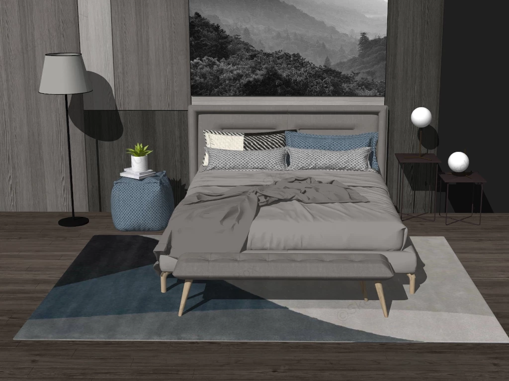 Accent Wall In Bedroom Idea sketchup model preview - SketchupBox