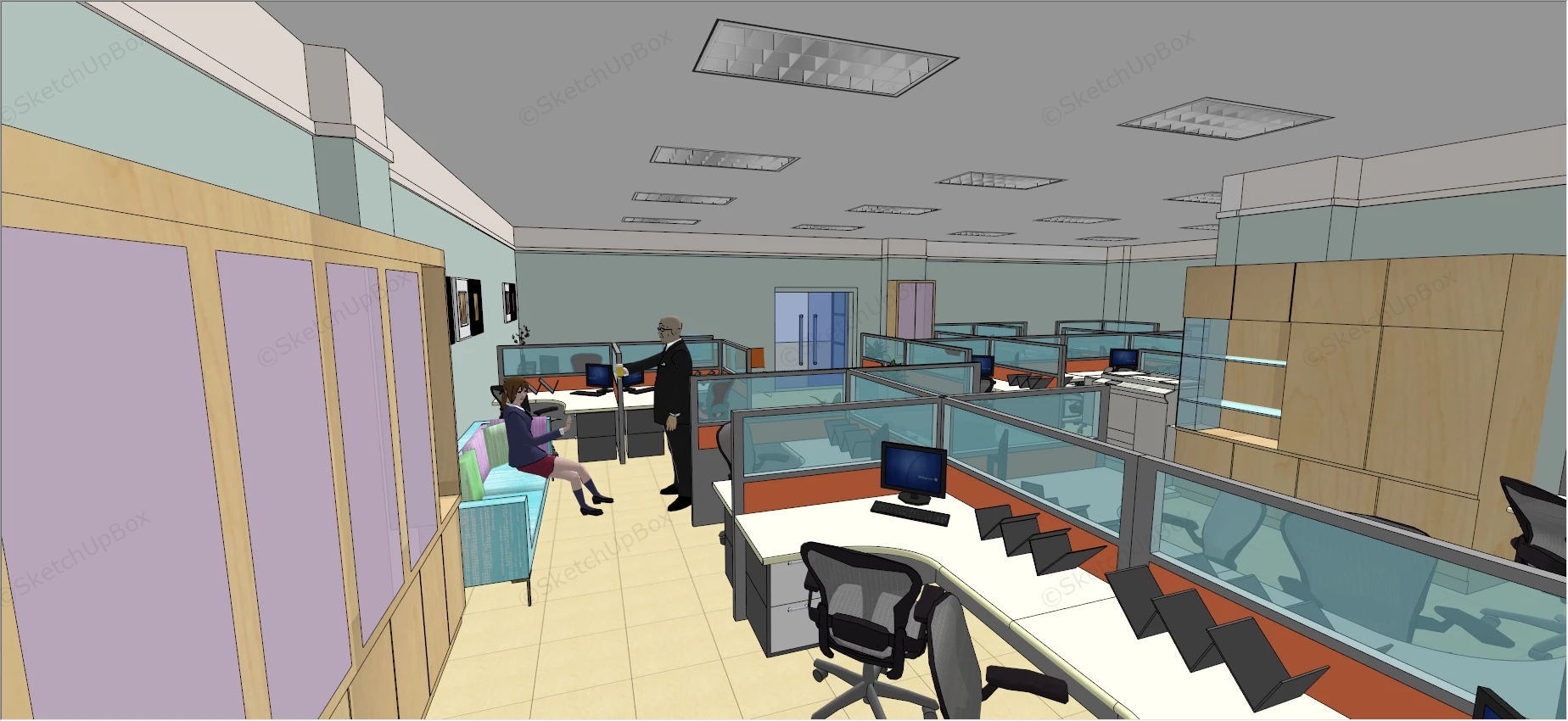 Office Space Cubicle Layout sketchup model preview - SketchupBox