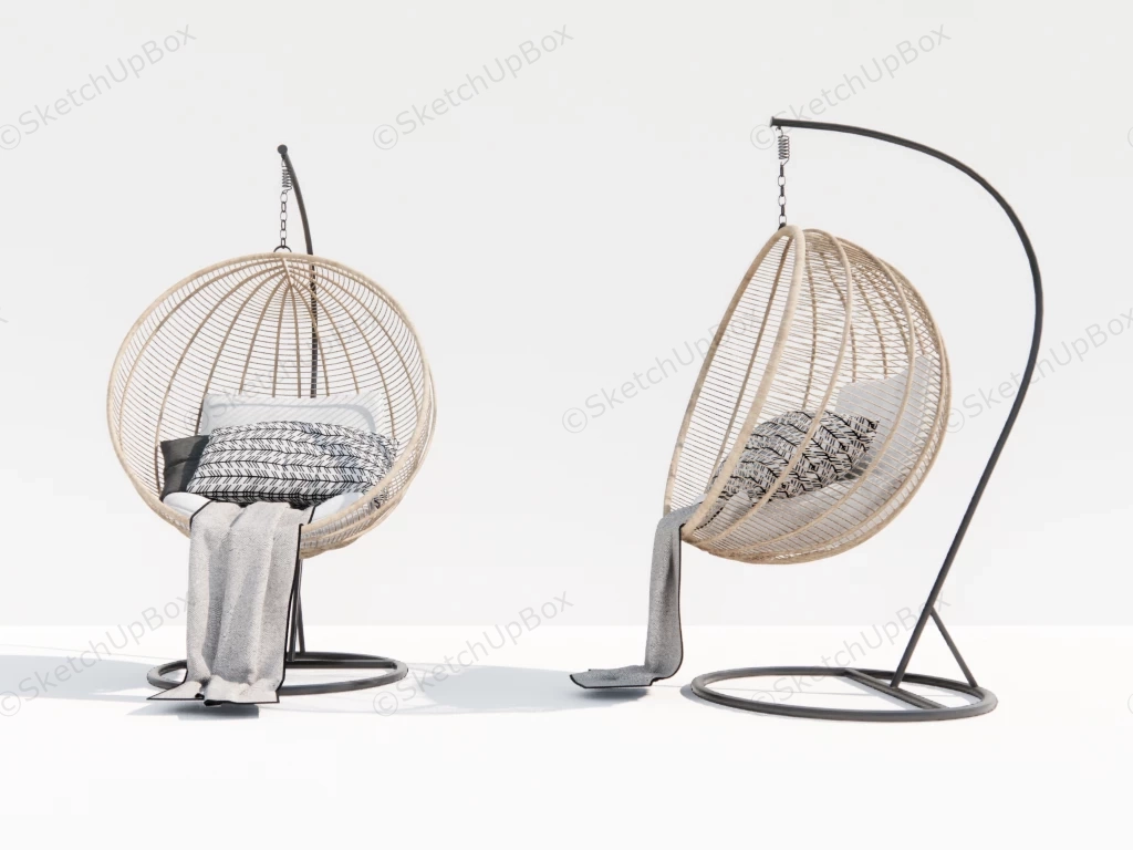 Rattan Hanging Egg Chair With Stand sketchup model preview - SketchupBox