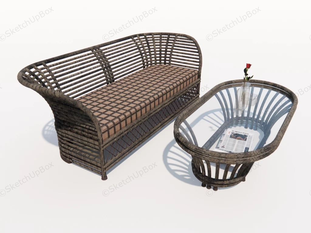 Rattan Sofa And Coffee Table sketchup model preview - SketchupBox
