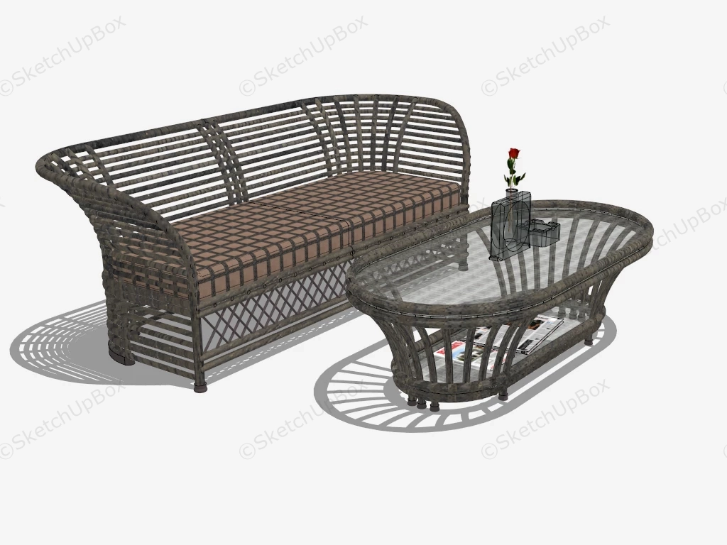 Rattan Sofa And Coffee Table sketchup model preview - SketchupBox