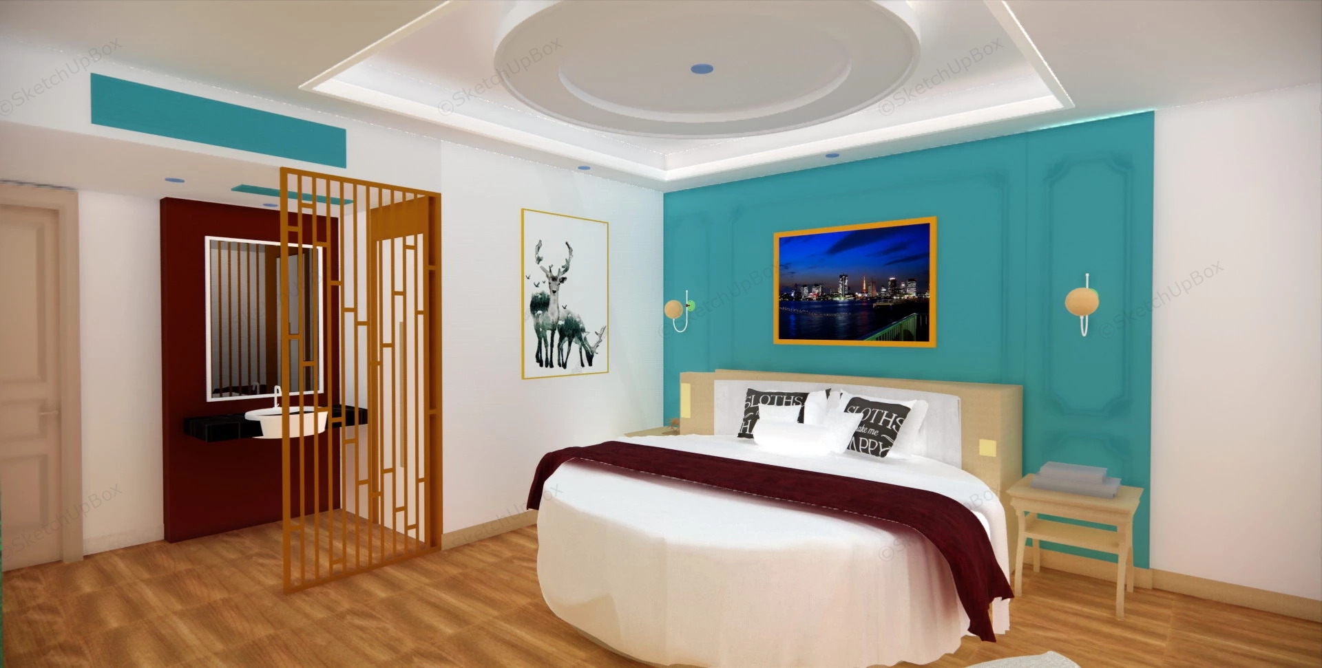 Hotel Round Bed Room Idea sketchup model preview - SketchupBox