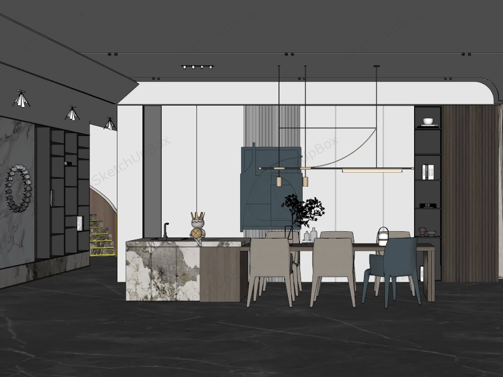 Modern Island With Dining Set sketchup model preview - SketchupBox