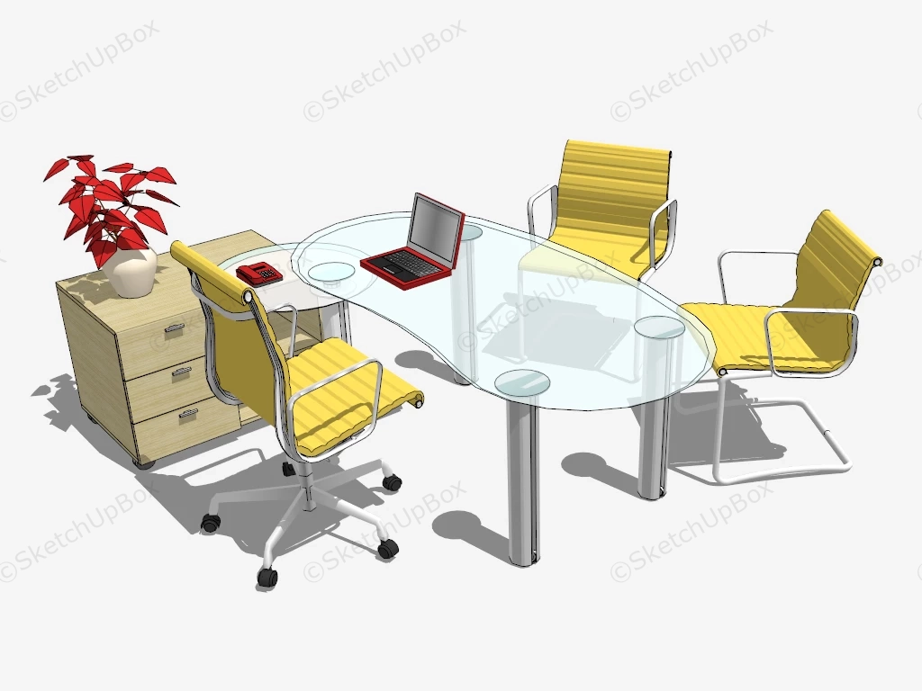 Glass Office Desk And Chairs Set sketchup model preview - SketchupBox