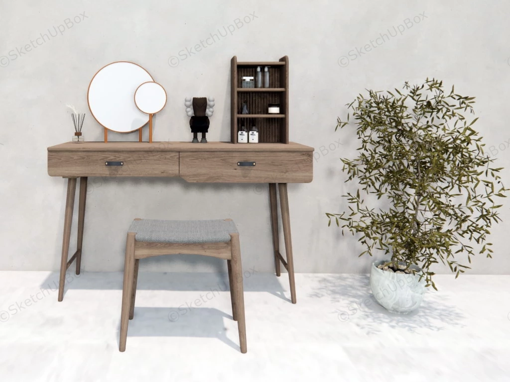 Modern Wooden Dressing Table With Mirror sketchup model preview - SketchupBox