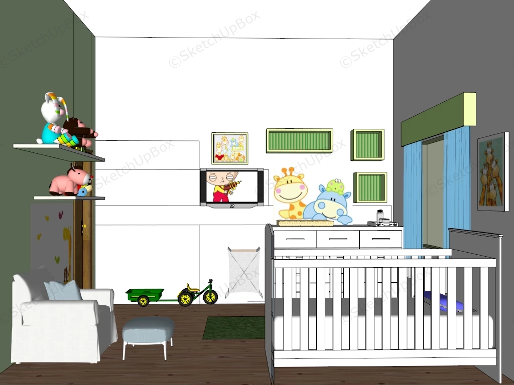 White And Green Baby Nursery Ideas sketchup model preview - SketchupBox