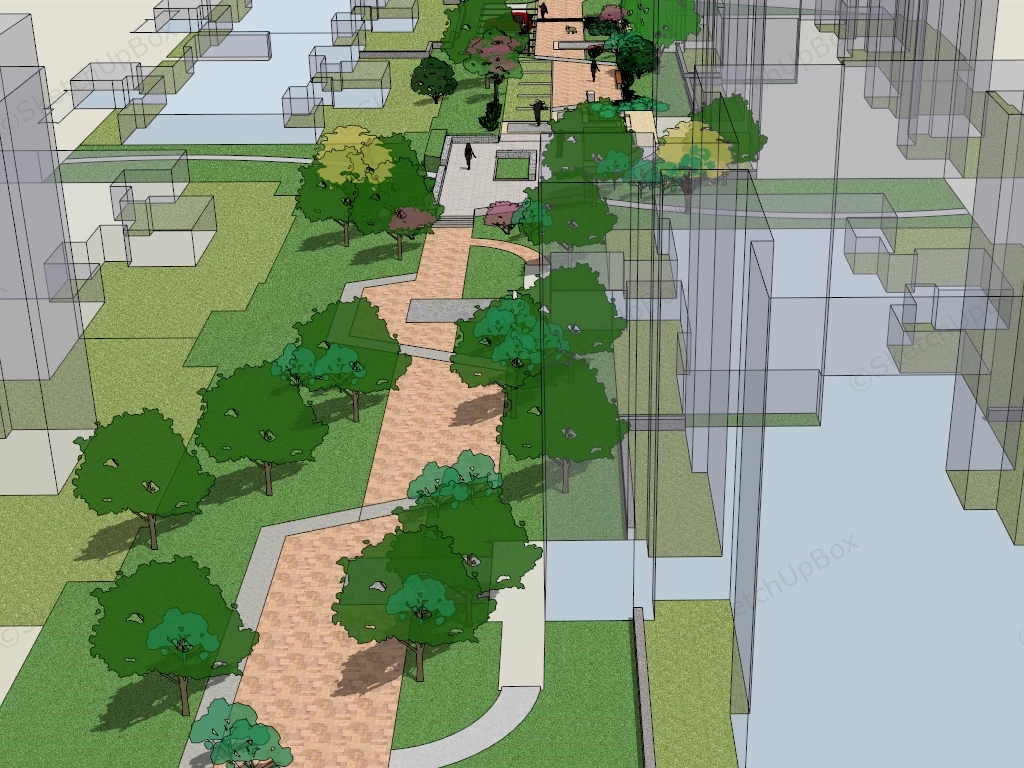 Square Park Landscaping Idea sketchup model preview - SketchupBox