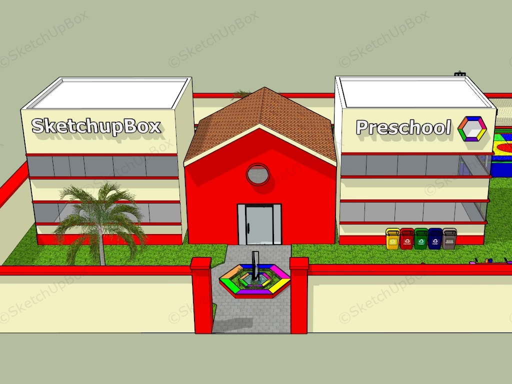 Preschool Building Design And Playground sketchup model preview - SketchupBox