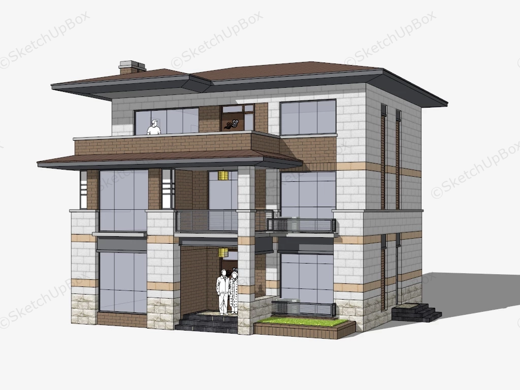 3 Story Contemporary House sketchup model preview - SketchupBox