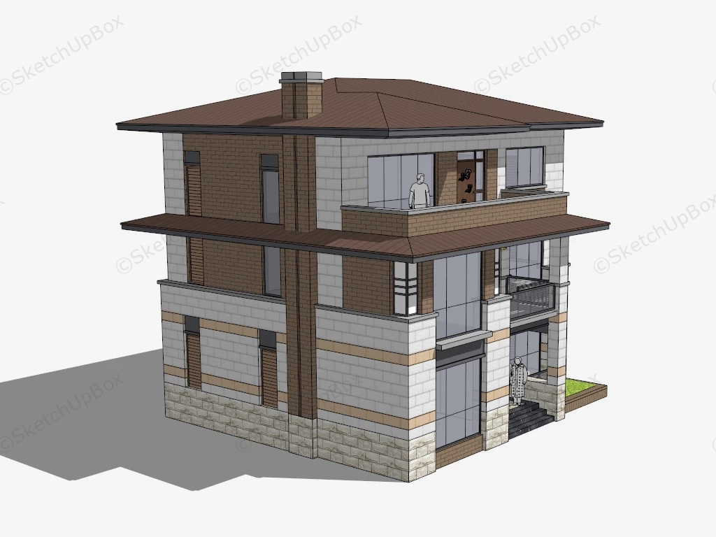 3 Story Contemporary House sketchup model preview - SketchupBox