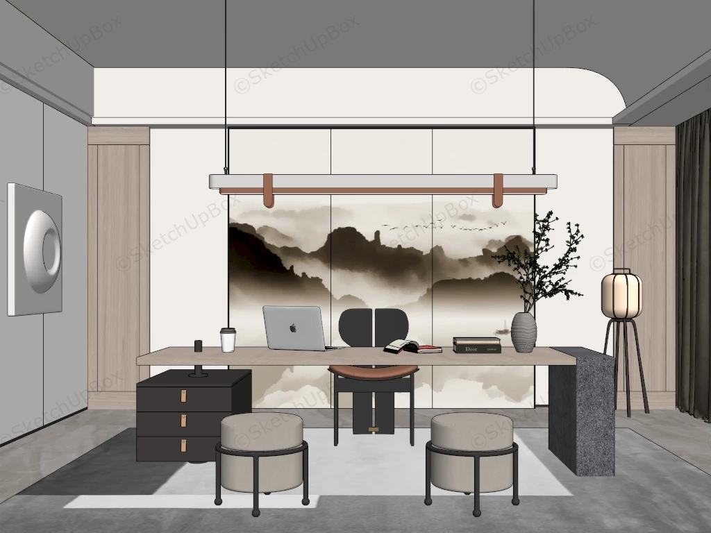 Chinese Home Office Workstation Ideas sketchup model preview - SketchupBox