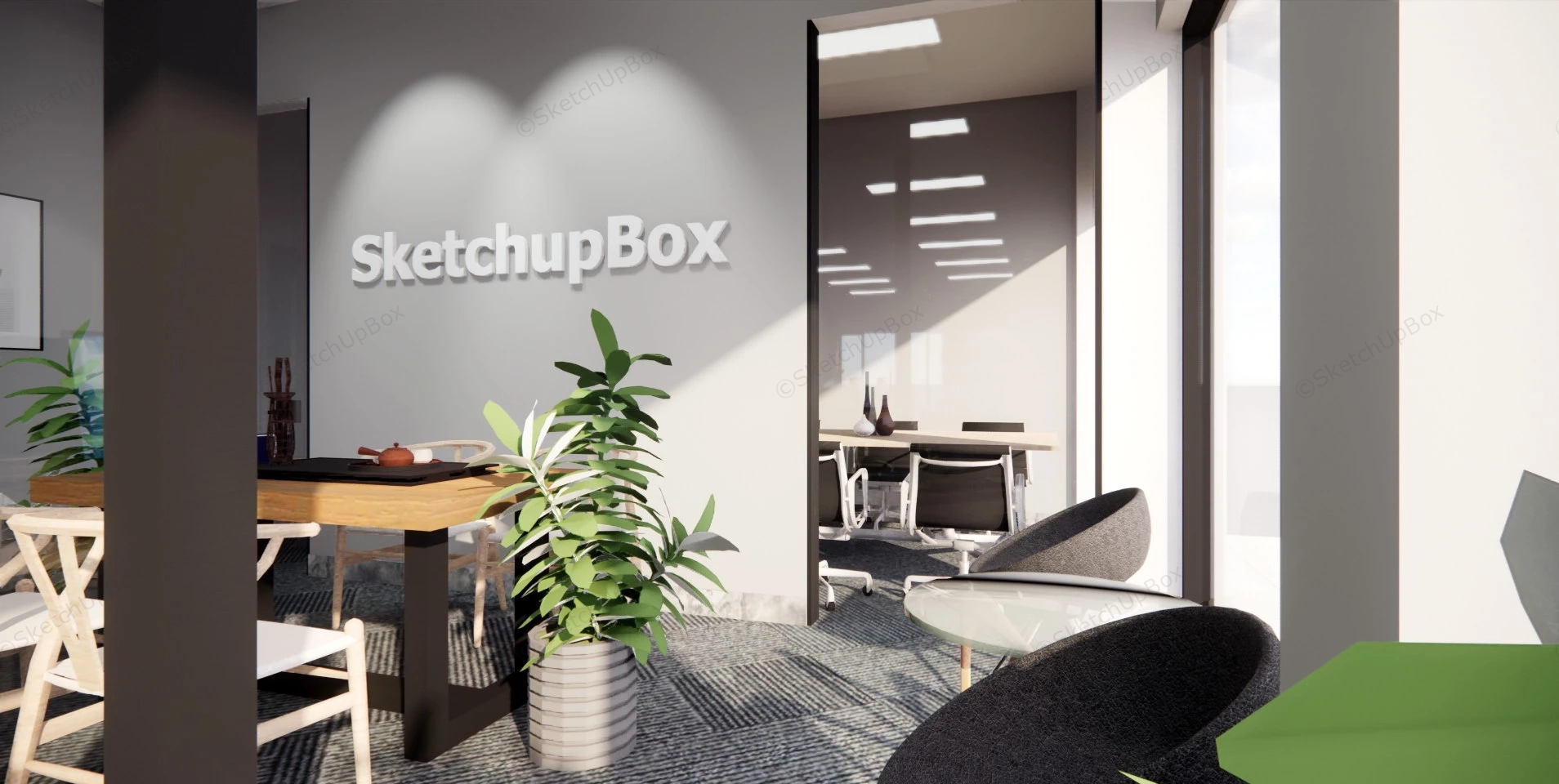 Modern Office Space Design sketchup model preview - SketchupBox