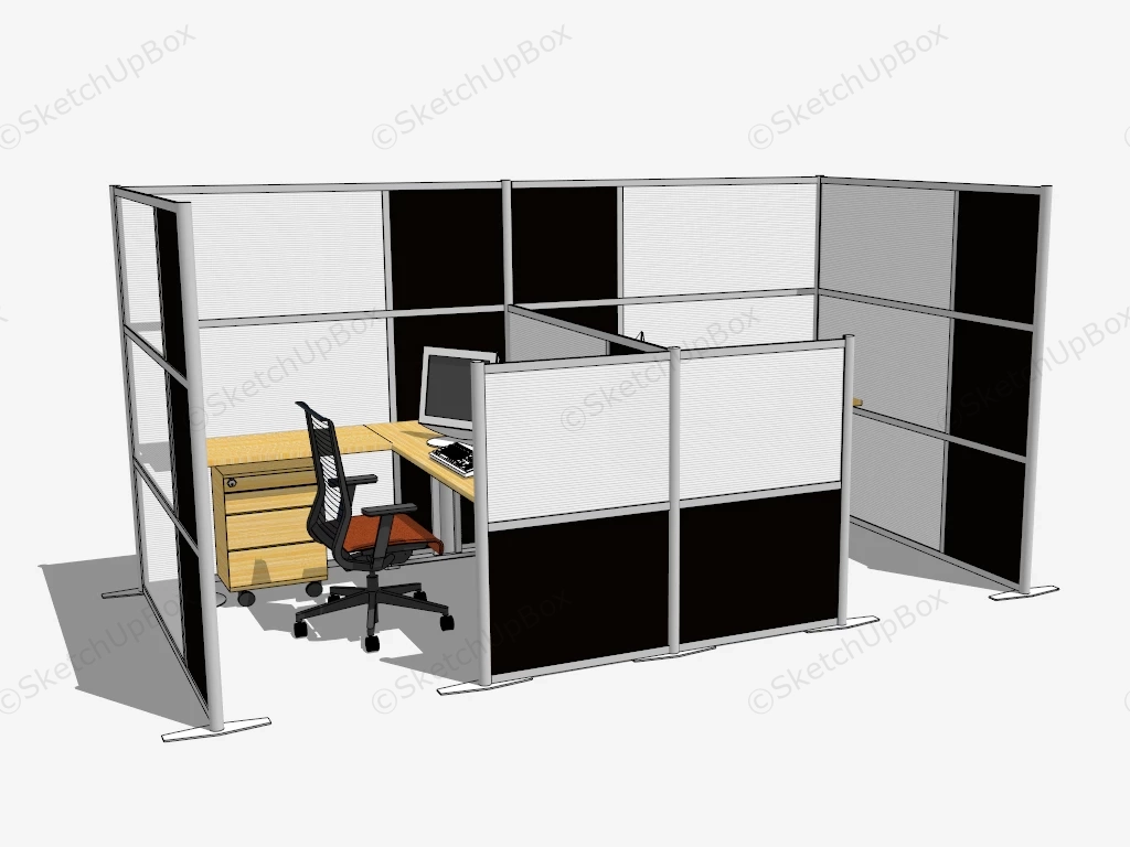 2 Person Office Cubicle Workstation sketchup model preview - SketchupBox