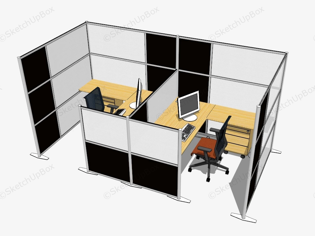 2 Person Office Cubicle Workstation sketchup model preview - SketchupBox