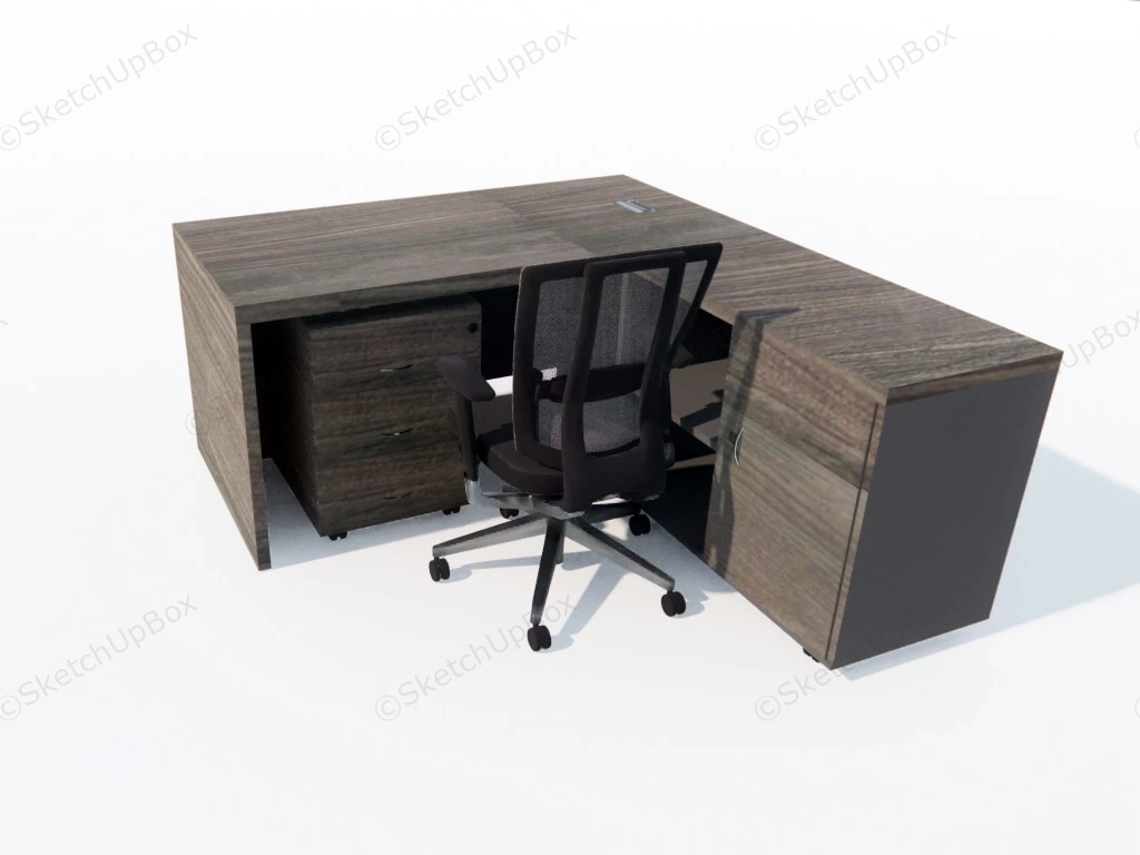 L Shaped Office Desk With Storage sketchup model preview - SketchupBox