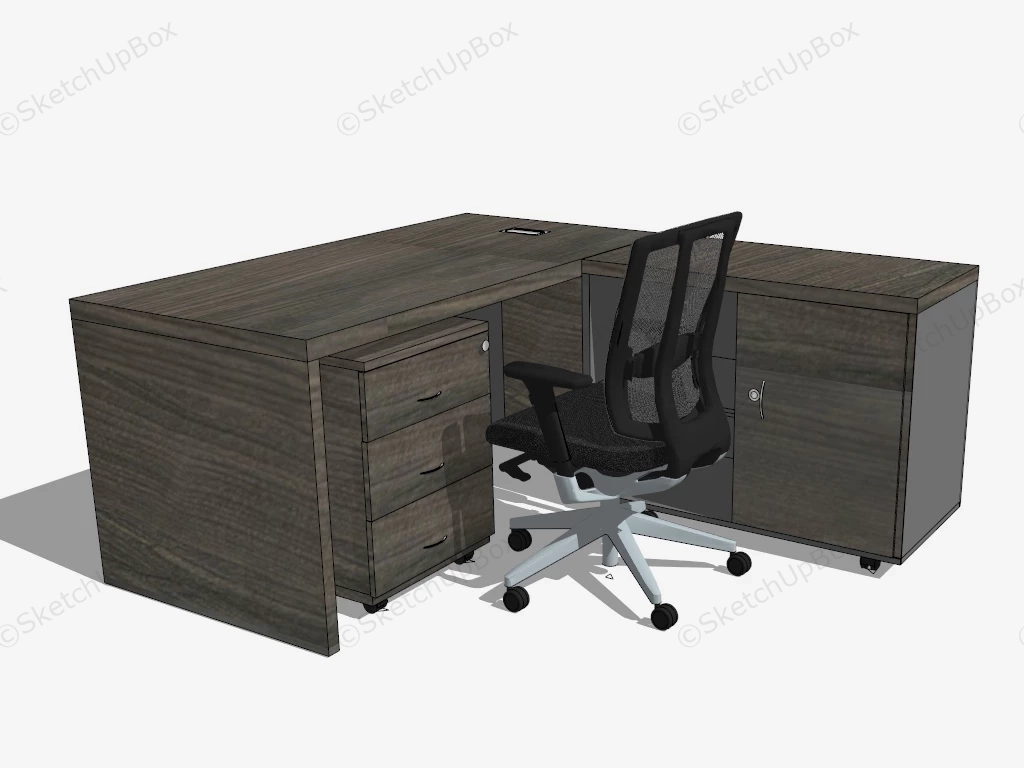 L Shaped Office Desk With Storage sketchup model preview - SketchupBox