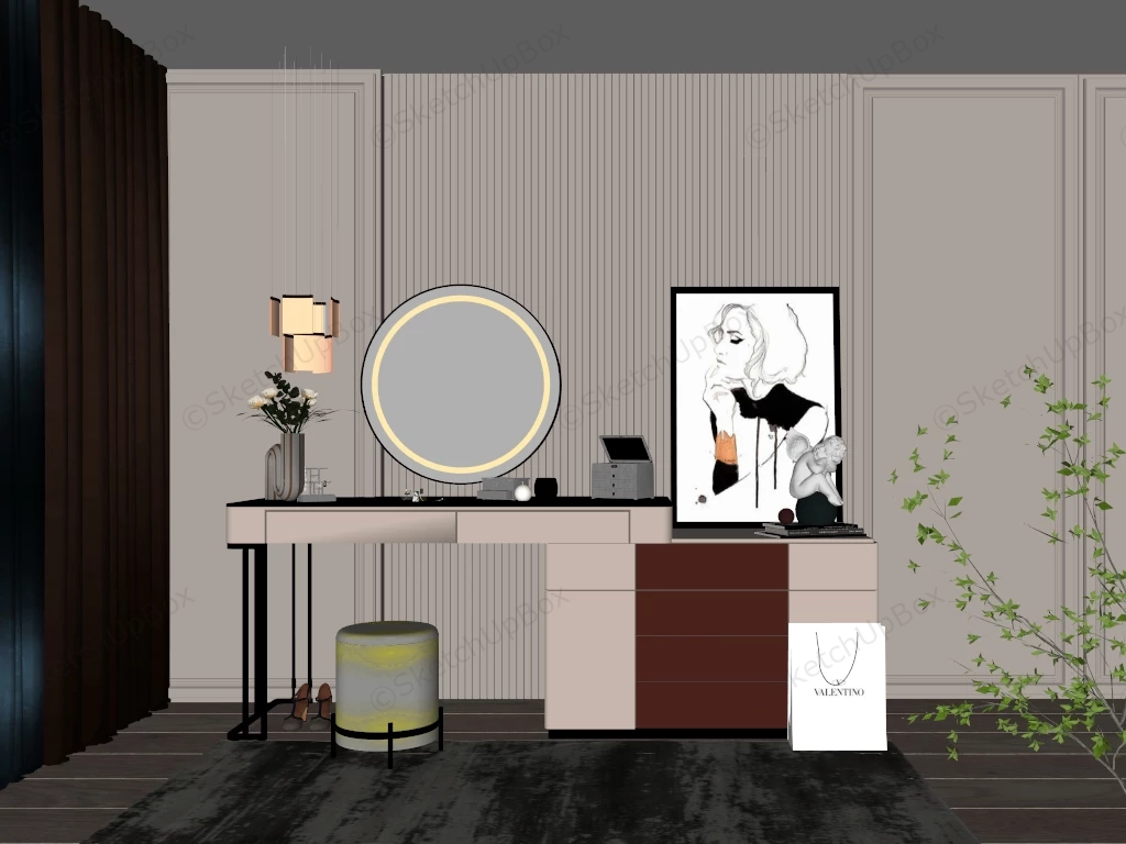 Dressing Table With Mirror And Stool sketchup model preview - SketchupBox