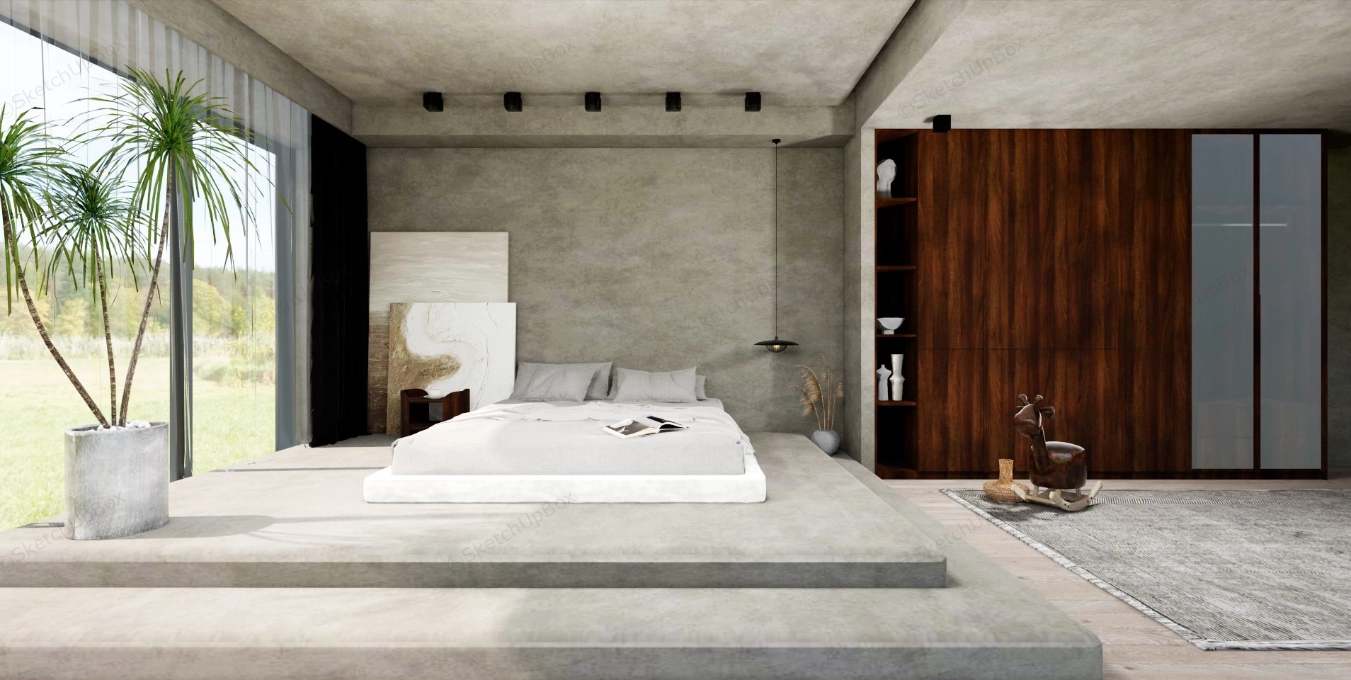 Industrial Bedroom Design sketchup model preview - SketchupBox