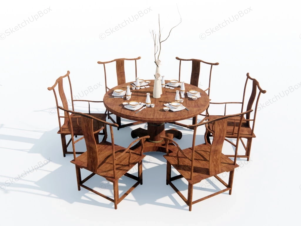 Chinese Round Dining Table Set sketchup model preview - SketchupBox