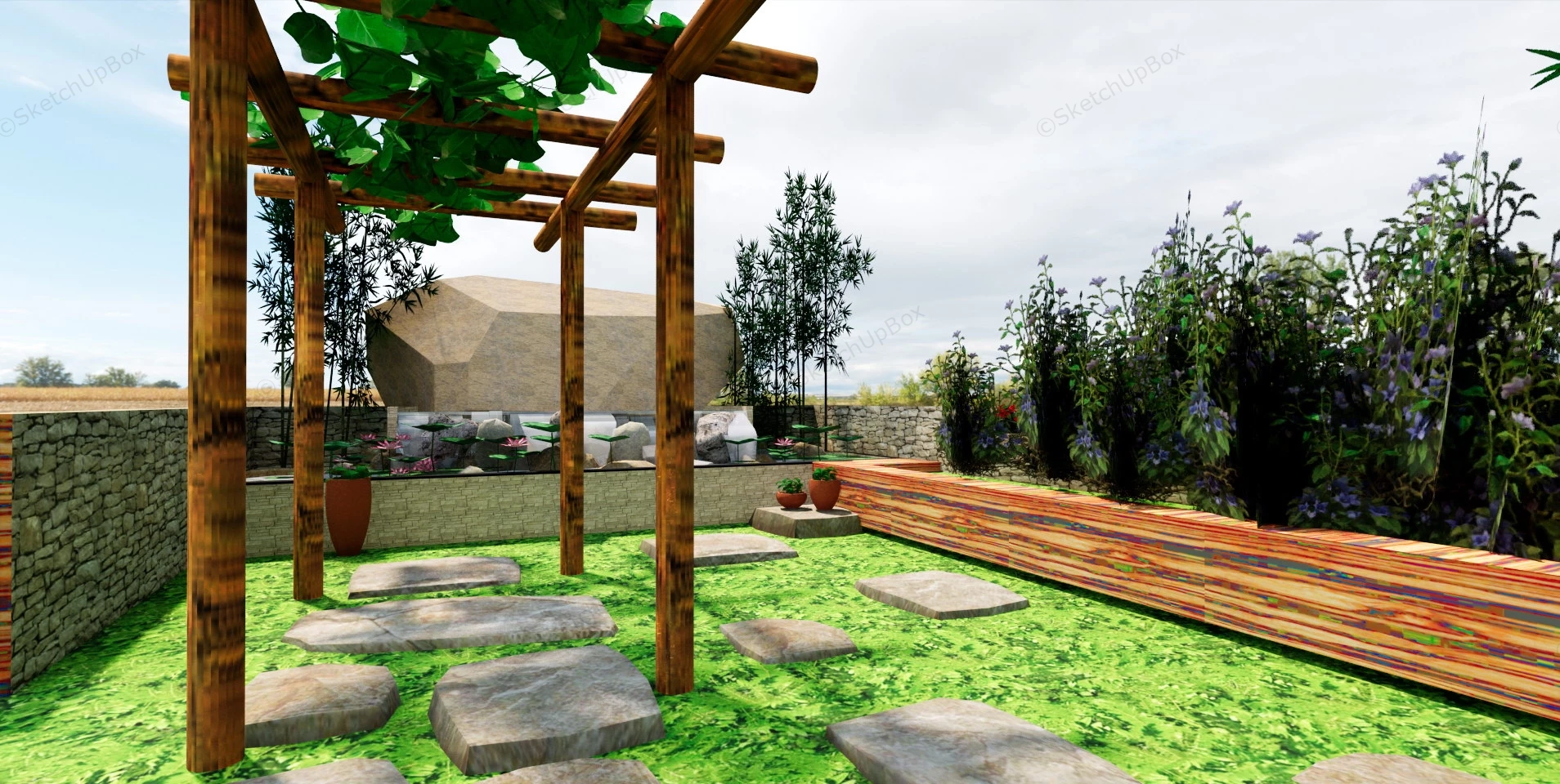 Rustic Backyard Garden Design Idea sketchup model preview - SketchupBox