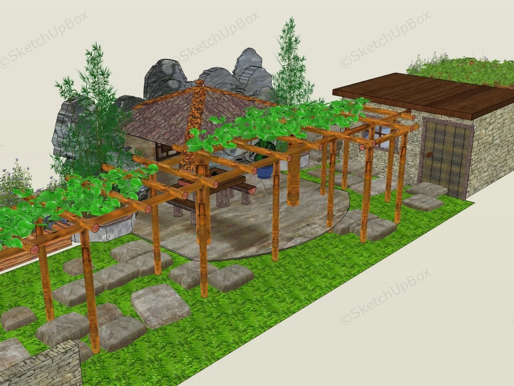 Rustic Backyard Garden Design Idea sketchup model preview - SketchupBox