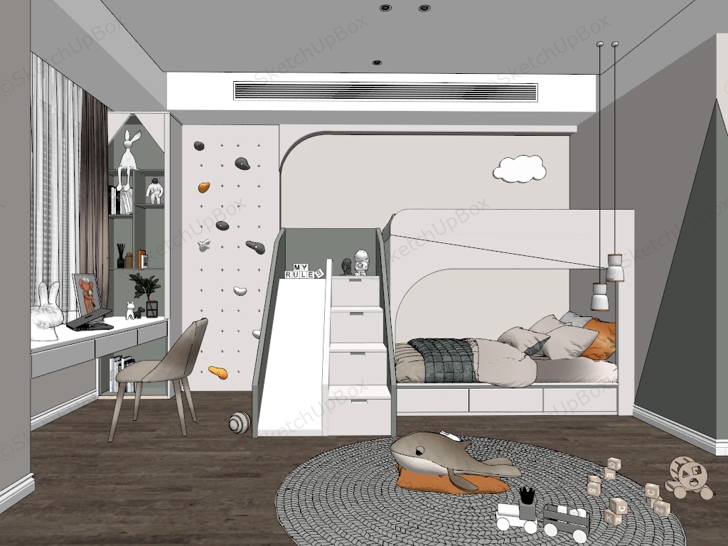 Bunk Bed Toddler Room Idea sketchup model preview - SketchupBox
