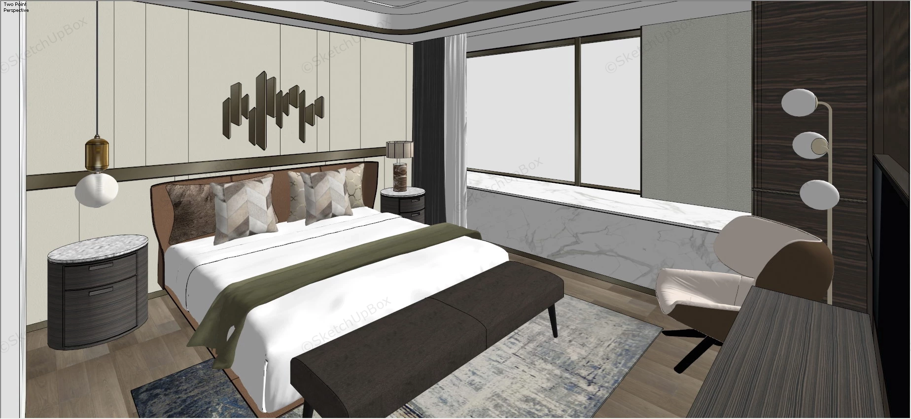 Hotel Single Room Design sketchup model preview - SketchupBox