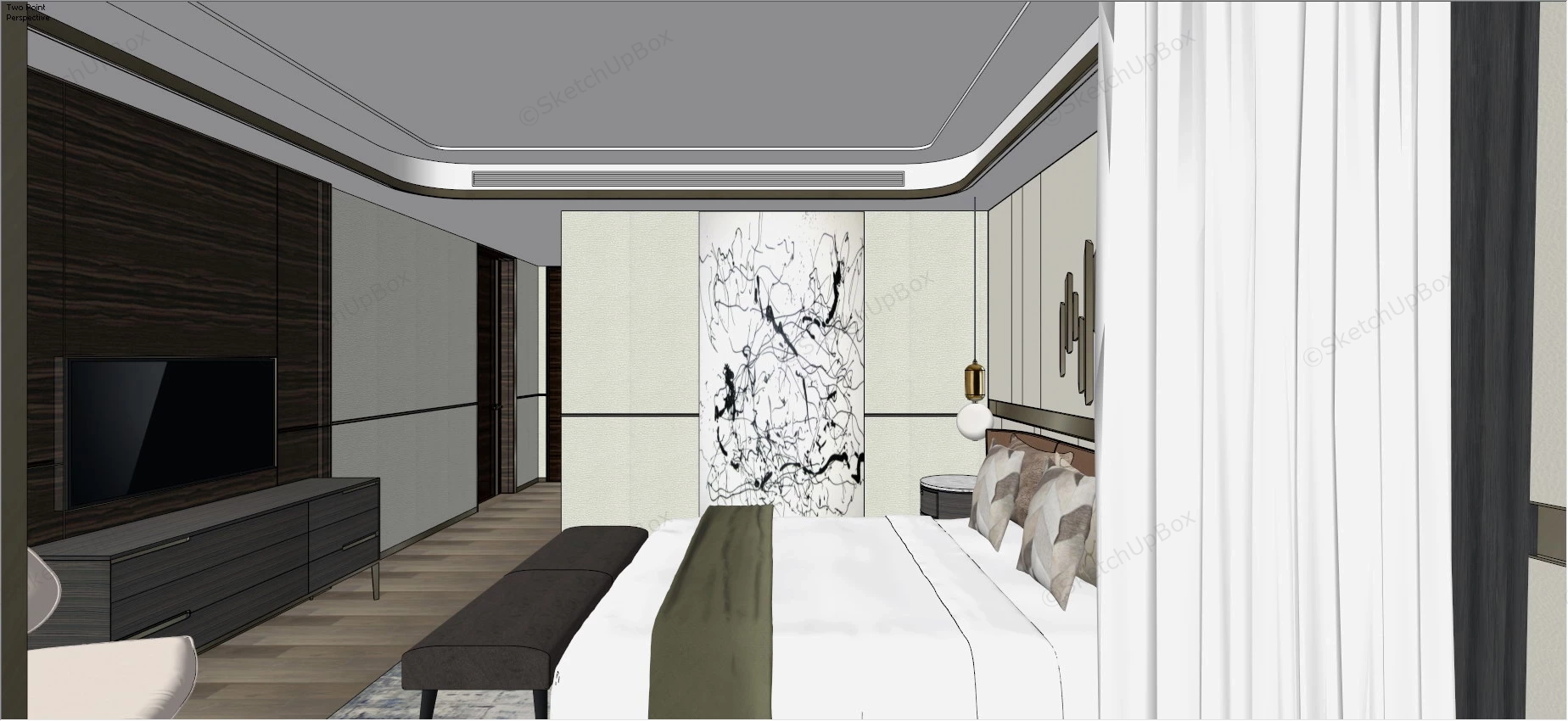 Hotel Single Room Design sketchup model preview - SketchupBox