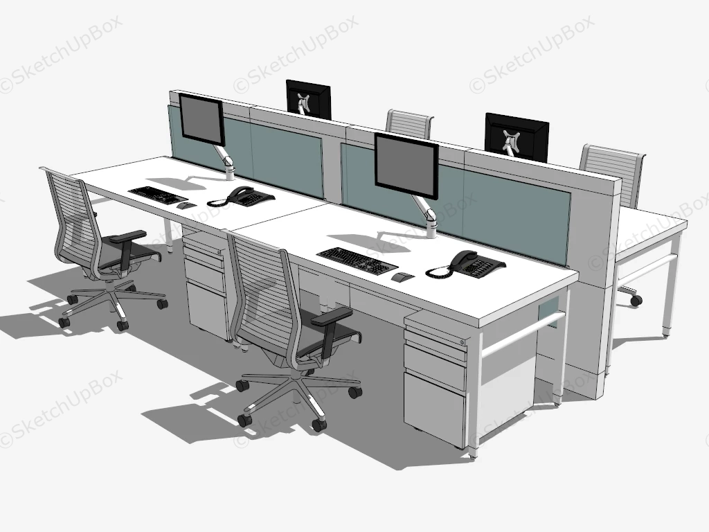 4 Person Workstation With Screen sketchup model preview - SketchupBox