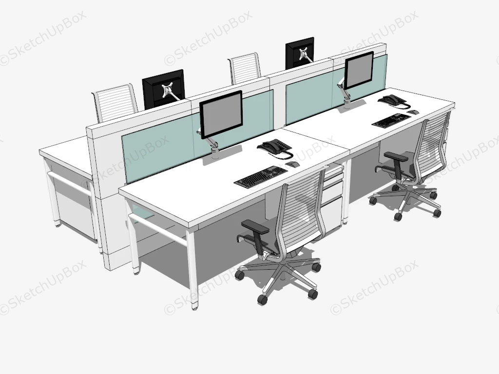 4 Person Workstation With Screen sketchup model preview - SketchupBox