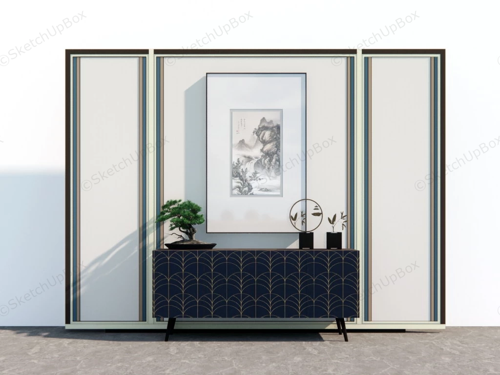 Asian Style Accent Wall With Console Cabinet sketchup model preview - SketchupBox