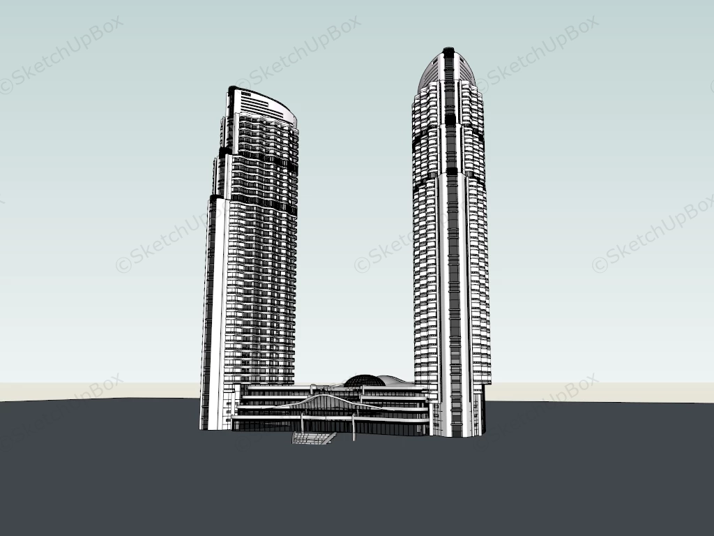 Twin Towers sketchup model preview - SketchupBox